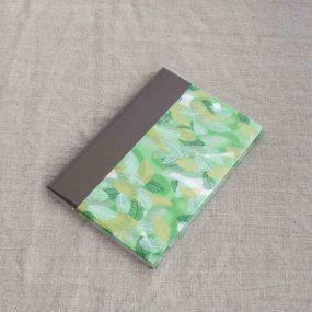 A5 Handcrafted Book With Dark Brown Spine And Green Leaf Patterned Paper Cover By Books N Boxes