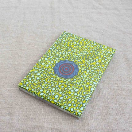 A6 handcrafted book with green African patterned fabric cover by Books n Boxes