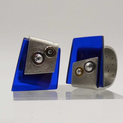 Blue Acrylic and Pewter Ring - Image 4