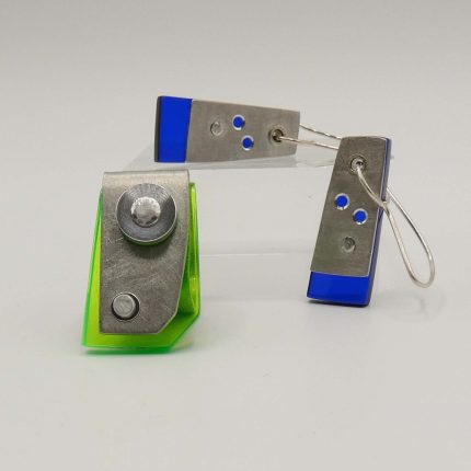 Blue Acrylic and Pewter Earrings - Image 2