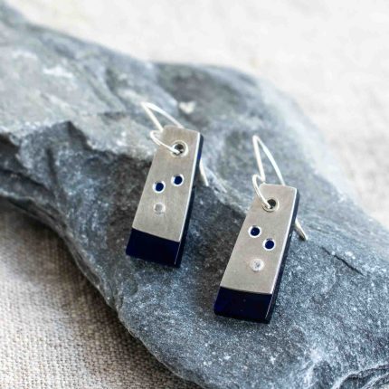 Blue Acrylic and Pewter Earrings