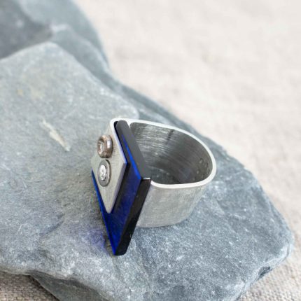 Blue Acrylic and Pewter Ring - Image 3