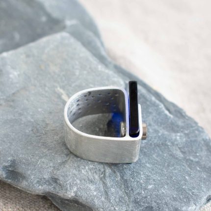 Blue Acrylic and Pewter Ring - Image 2