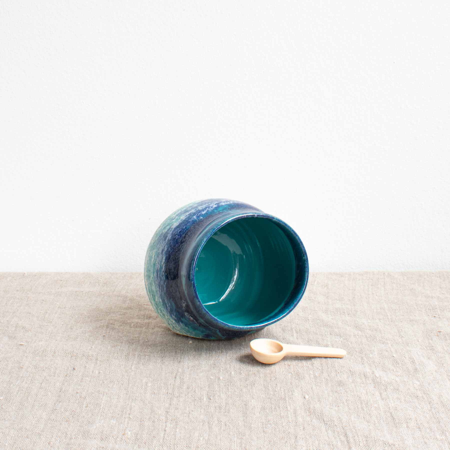 Handmade Bright Blue Salt Pot