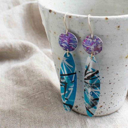 Feather & Disc Drop Earrings