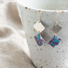 Silver & Purple Square Drop Earrings