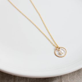 White Freshwater Pearl & Gold Filled Circle Pendant