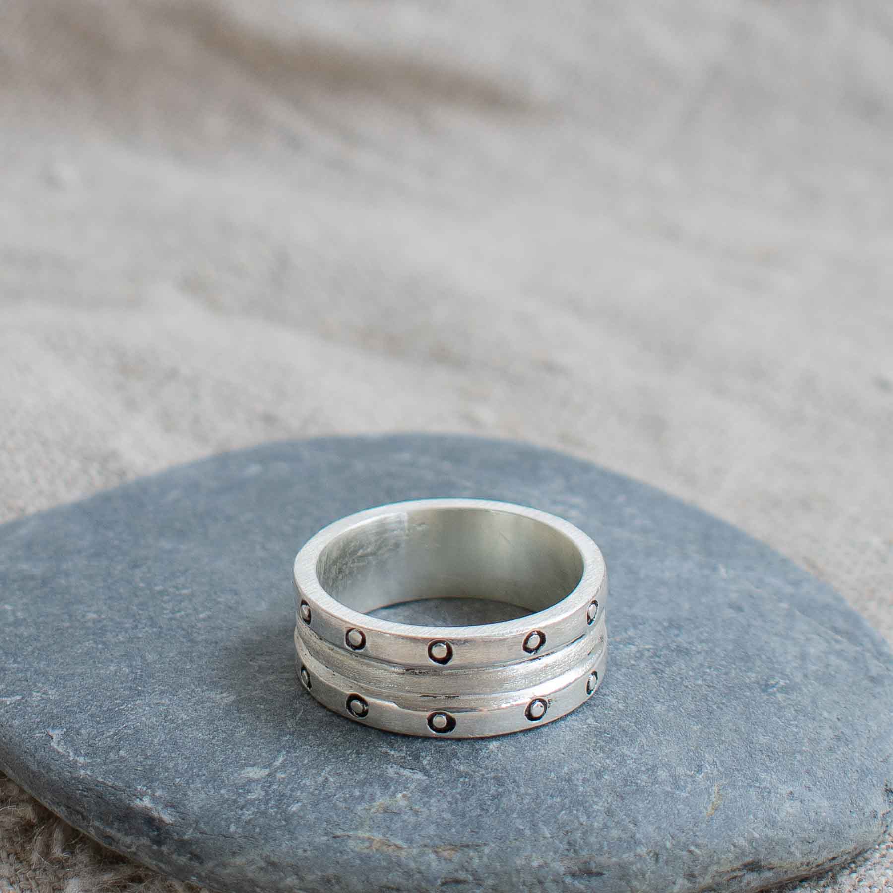 Chunky silver ring with oxidised dots by TG Jewellery