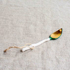 Porcelain Spoon With Branch Handle And Green And Gold Leaf Bowl By Frances Spice