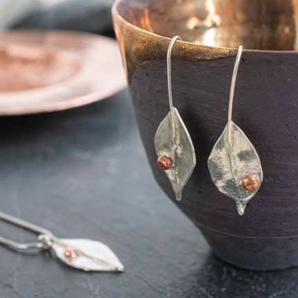 Silver Leaf Drop Earrings - Image 2