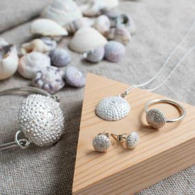 Sterling Silver Sea Urchin Necklace, Earrings And Rings