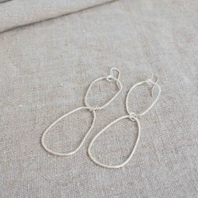 Two Large Oval Silver Drop Earrings