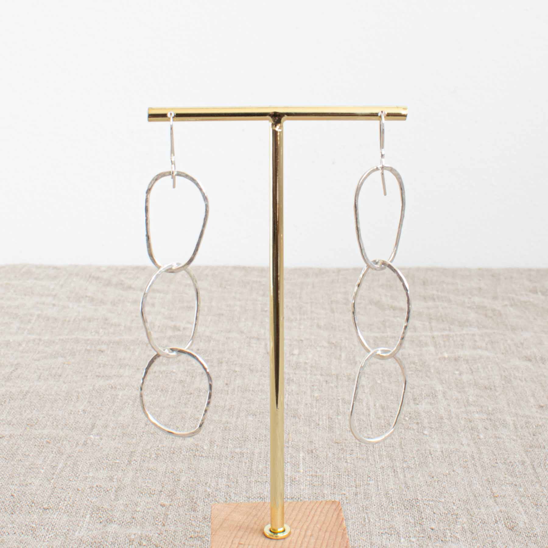 Three Oval Long Drop Earrings