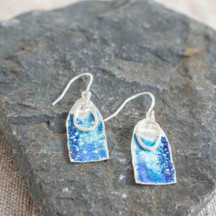 Silver & Enamel Deep Blue Arch Drop Earrings - Image 2