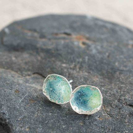 Silver & Enamel Irregular Pale Green Studs