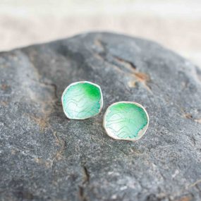 Silver & Sea Green Enamel Water Large Studs