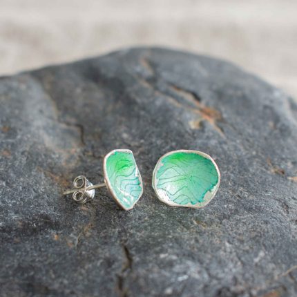 Silver & Sea Green Enamel Water Large Studs - Image 2