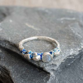 Silver & Enamel Seaweed Ring With Labradorite