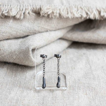 Droplet Oxidised Silver Chain Earrings