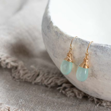 Sea Green Chalcedony & Small Gold Filled Earrings