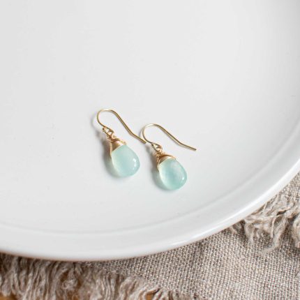 Sea Green Chalcedony & Small Gold Filled Earrings - Image 2