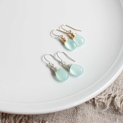 Sea Green Chalcedony & Small Gold Filled Earrings - Image 3