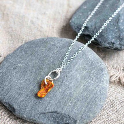 Silver Beach Plastic Necklace on Silver Chain - Orange & Yellow pendant