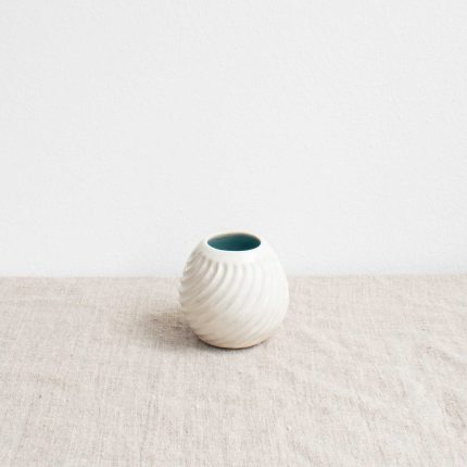 Small Round Stoneware Carved Vessel - Image 3