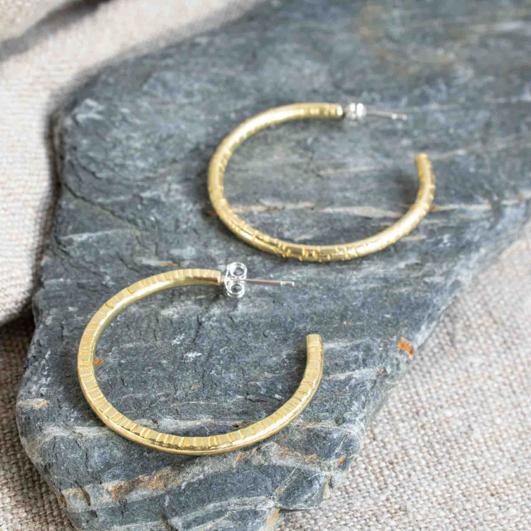Large Textured Brass Hoops - Image 2
