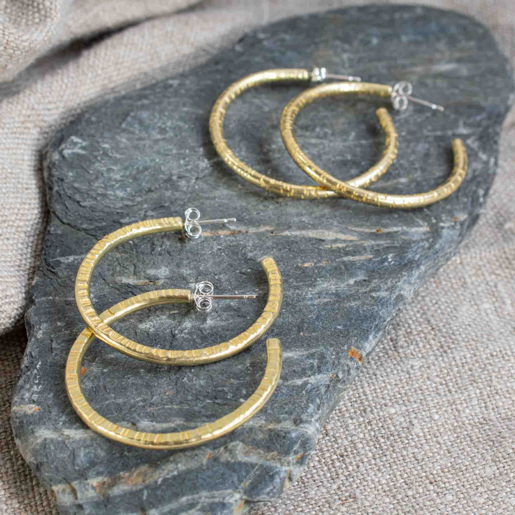 Large Textured Brass Hoops