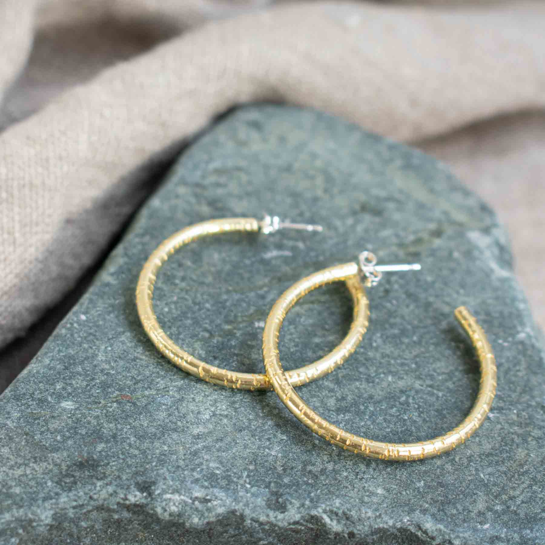 Large Textured Brass Hoops - Image 4