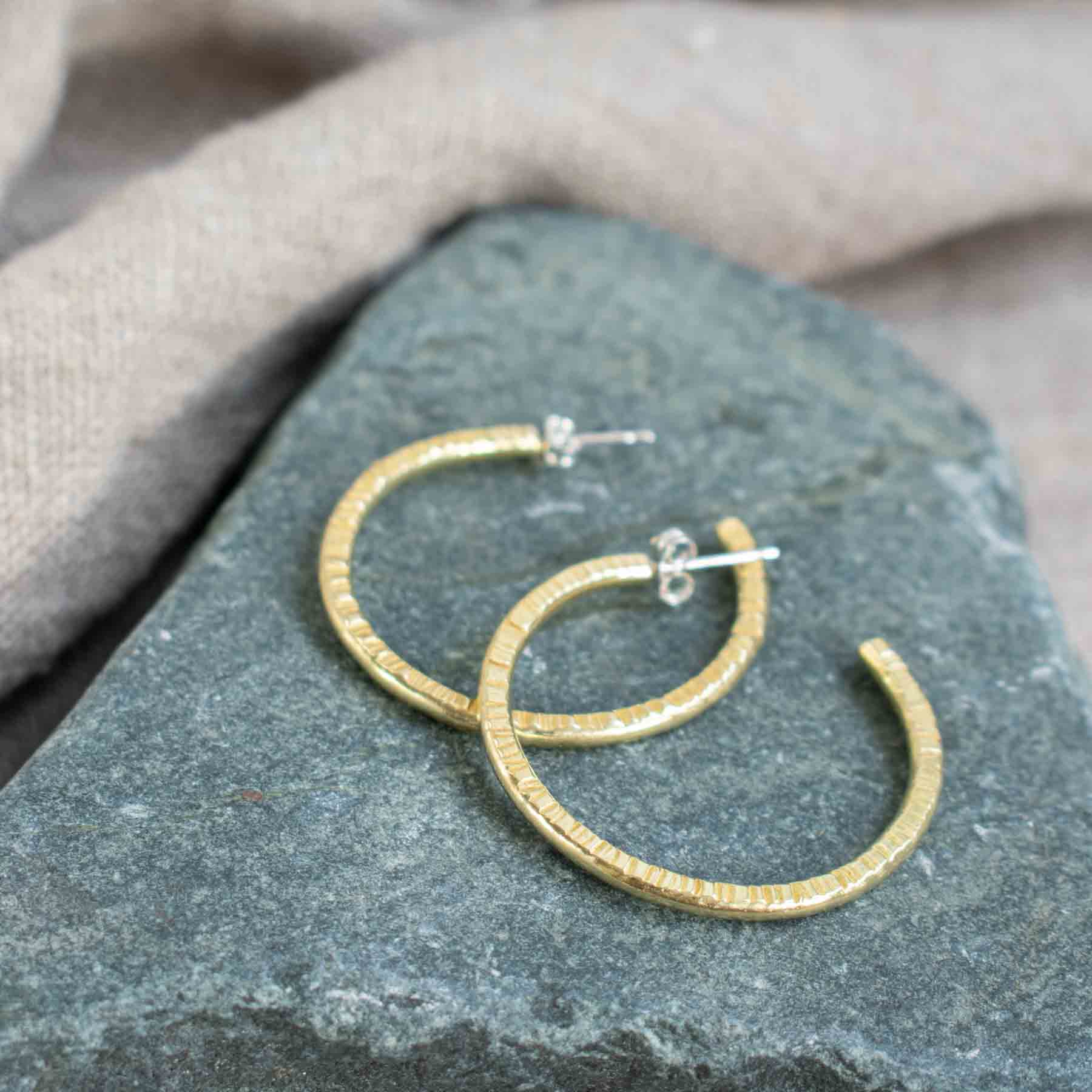 Large Textured Brass Hoops - Image 3