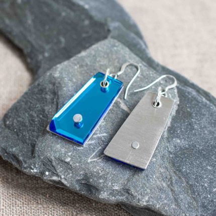 Bright Blue Acrylic and Pewter Earrings - Image 2