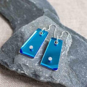 Bright Blue Acrylic And Pewter Earrings