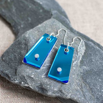 Bright Blue Acrylic and Pewter Earrings