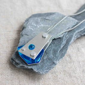 Bright Blue Mirrored Acrylic And Pewter Pendant