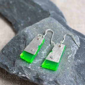 Green Acrylic And Pewter Earrings