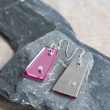 Lilac Pink Acrylic and Pewter Earrings - Image 2