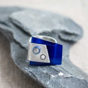 Blue Acrylic And Pewter Ring