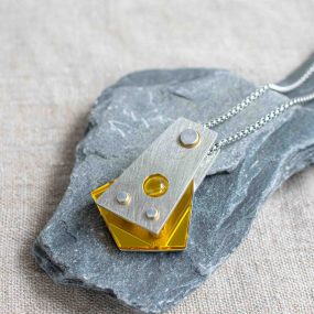 Yellow Mirrored Acrylic And Pewter Pendant