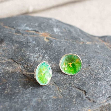 Silver & Green Enamel Studs with Gold Leaf - Image 2