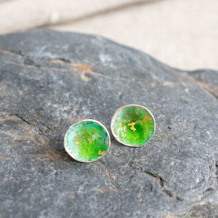 Silver & Green Enamel Studs with Gold Leaf