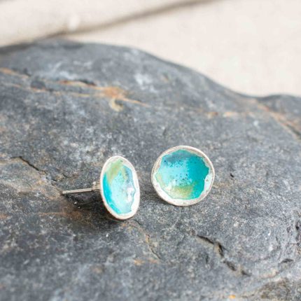 Silver & Blue Brown Enamel Studs - Image 2