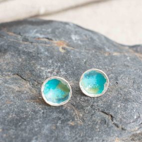 Silver & Blue Brown Enamel Studs