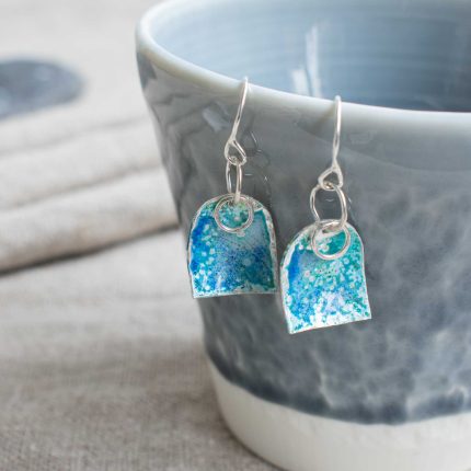 Silver & Enamel Blue Arch Drop Earrings