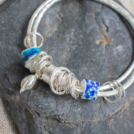 Silver & Enamel "Sea Whisper'd Me" Double Bangle