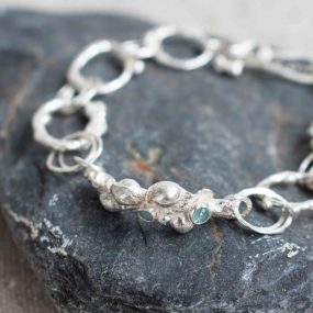 Silver Seaweed Bracelet With Aquamarine