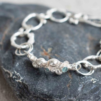 Silver Seaweed Bracelet with Aquamarine