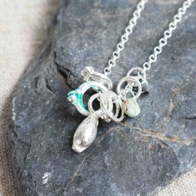 Silver Pod Necklace With Loops & Semi-Precious Stones