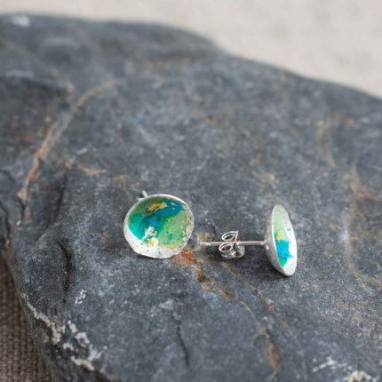 Silver & Blue Green Enamel Studs with Gold Leaf - Image 2